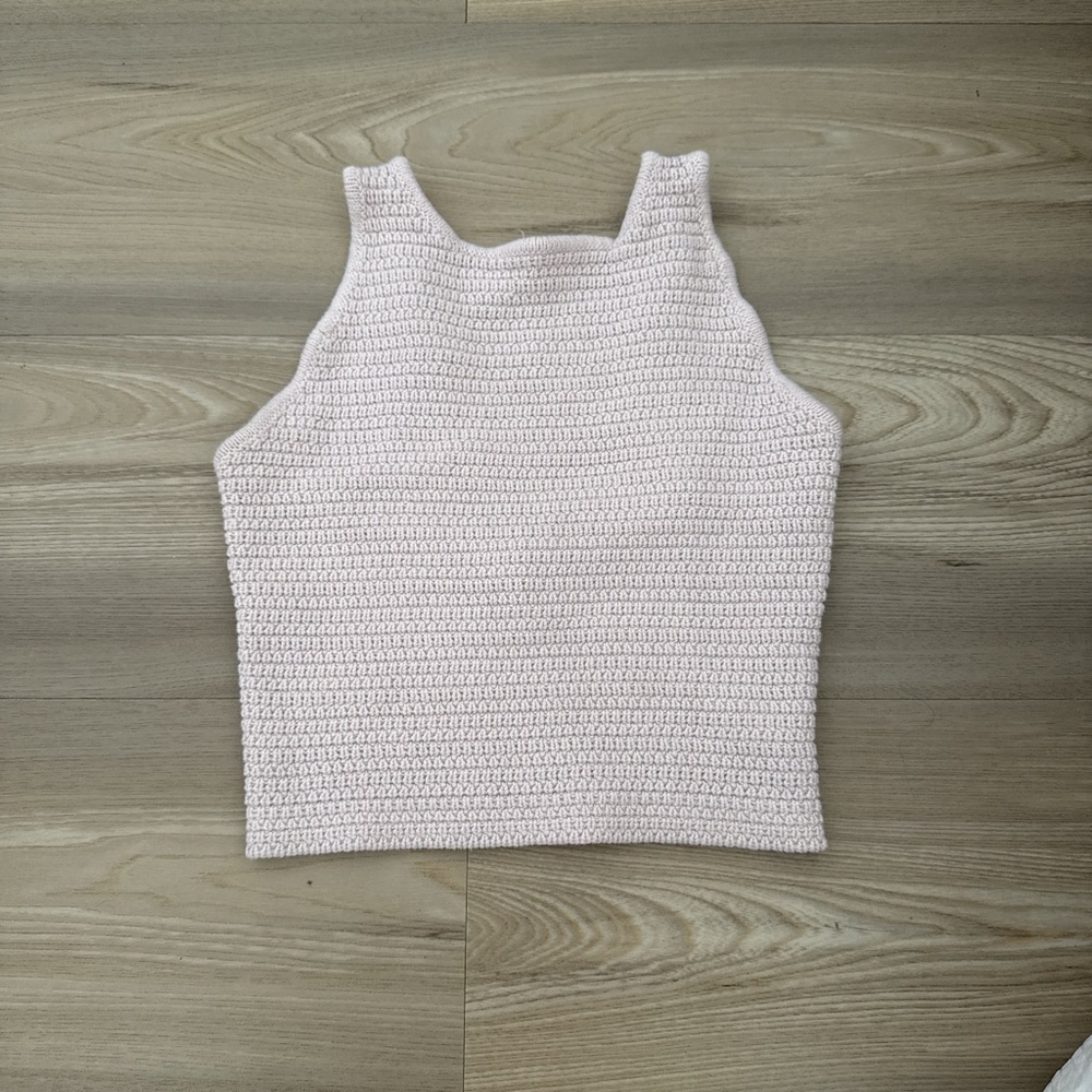 La Hearts Cream Ribbed Fitted Tank Top